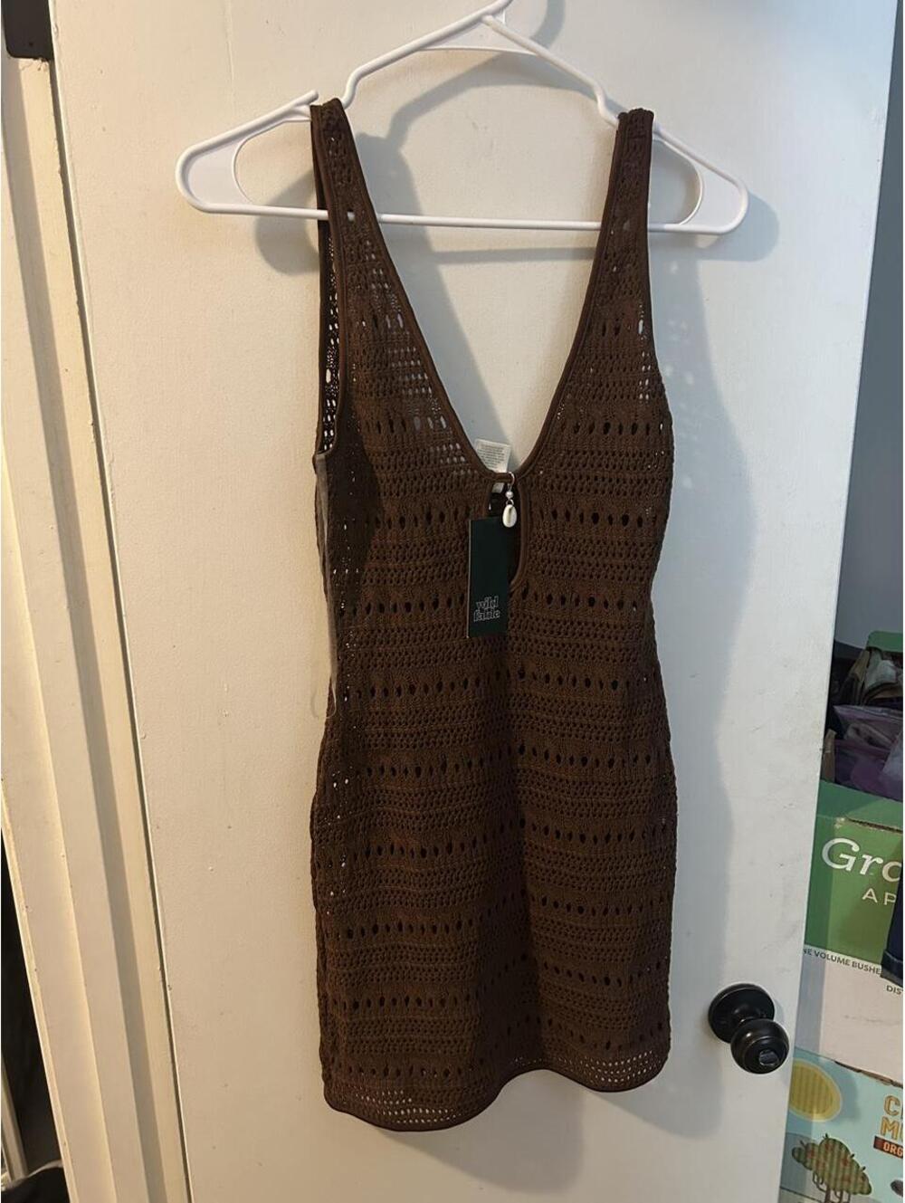 NWT Wild Fable brown crochet cover up dress  with peephole opening size M